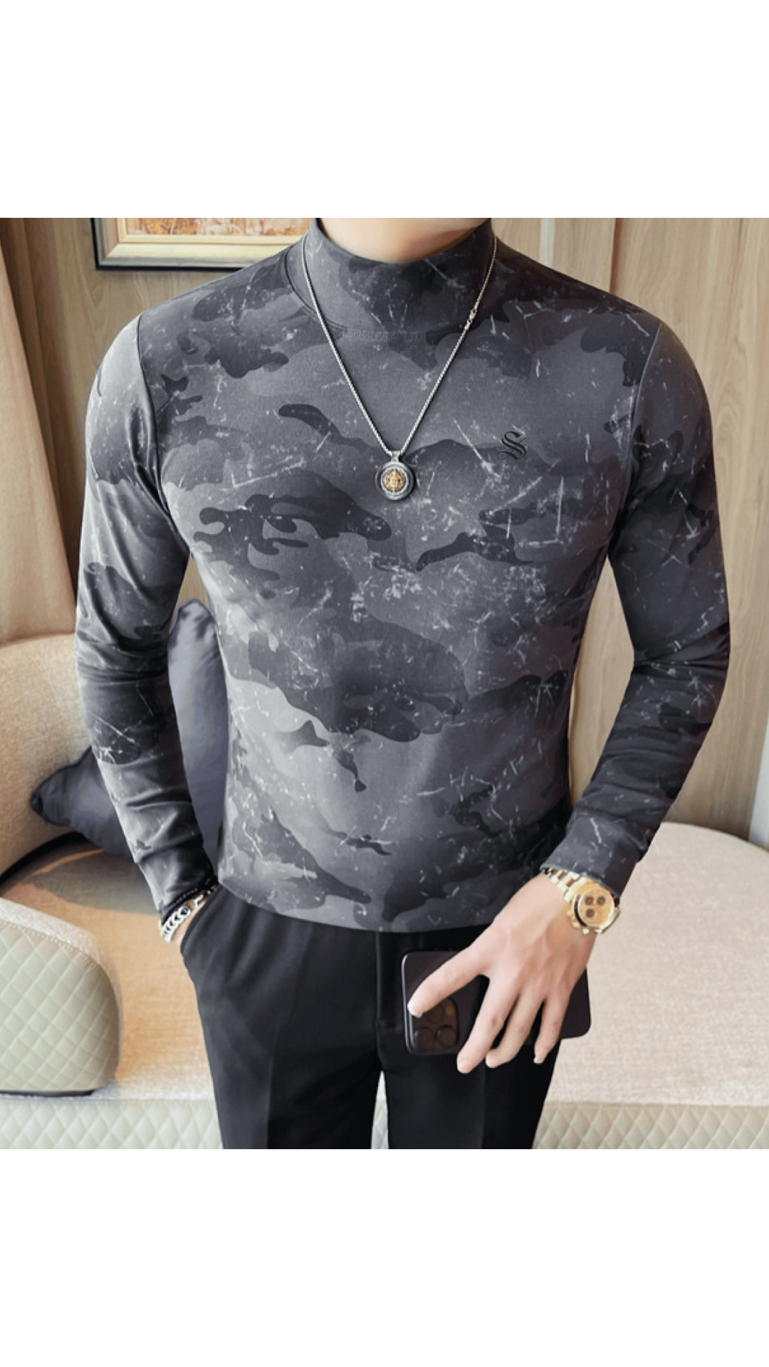 EWB 13 - High Neck Long Sleeve Shirt for Men - Sarman Fashion - Wholesale Clothing Fashion Brand for Men from Canada