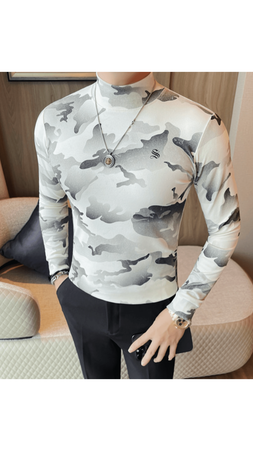 EWB 13 - High Neck Long Sleeve Shirt for Men - Sarman Fashion - Wholesale Clothing Fashion Brand for Men from Canada