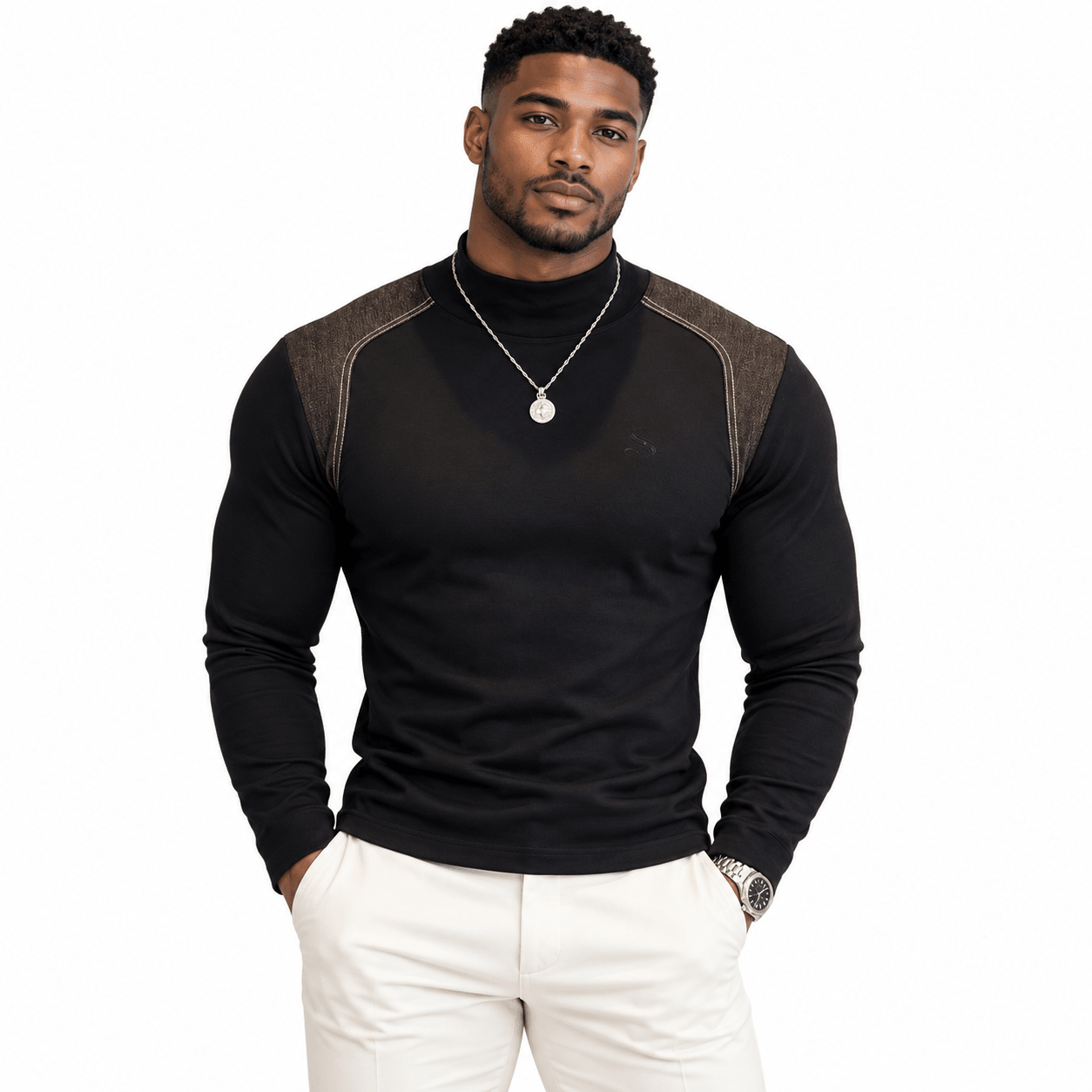 EWB 2 - High Neck Long Sleeve Shirt for Men - Sarman Fashion - Wholesale Clothing Fashion Brand for Men from Canada