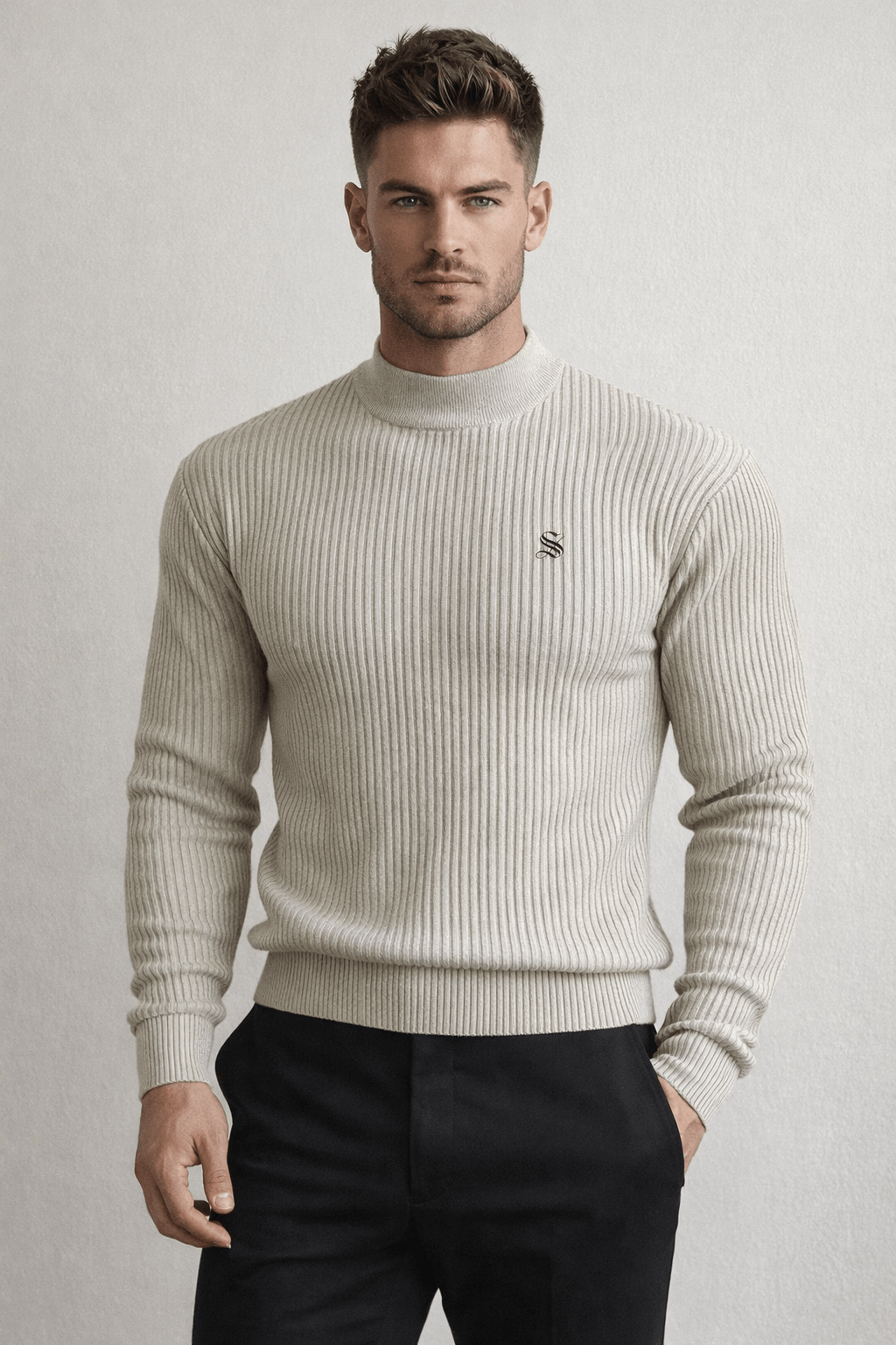 EWB 29 - High Neck Long Sleeve Shirt for Men - Sarman Fashion - Wholesale Clothing Fashion Brand for Men from Canada