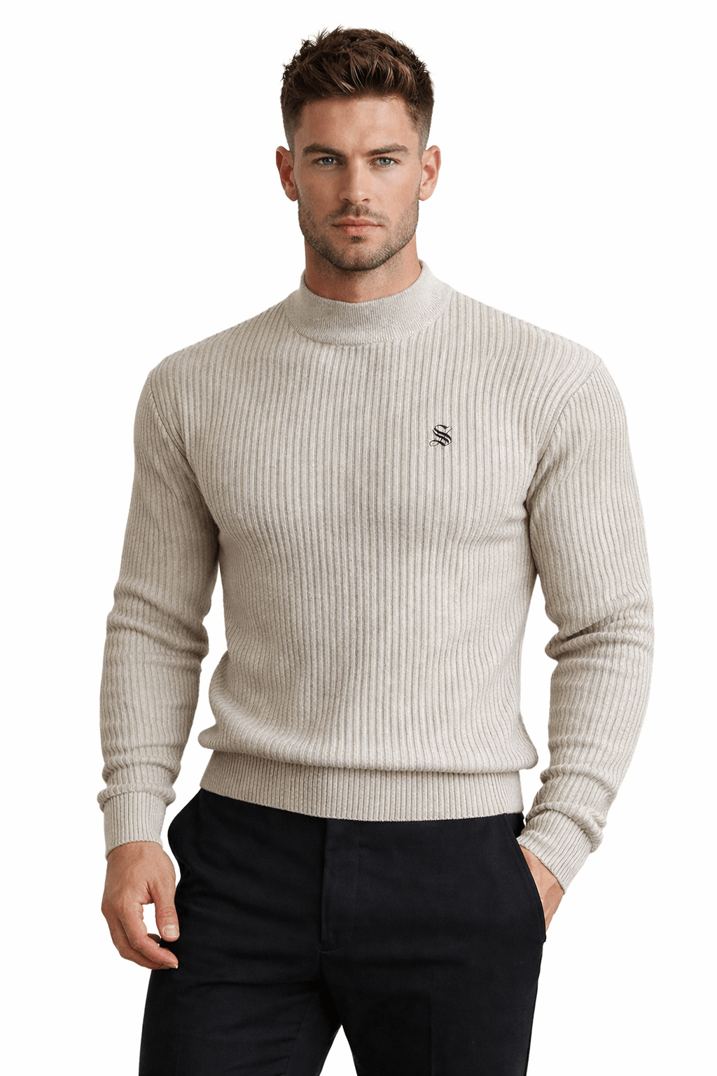 EWB 29 - High Neck Long Sleeve Shirt for Men - Sarman Fashion - Wholesale Clothing Fashion Brand for Men from Canada