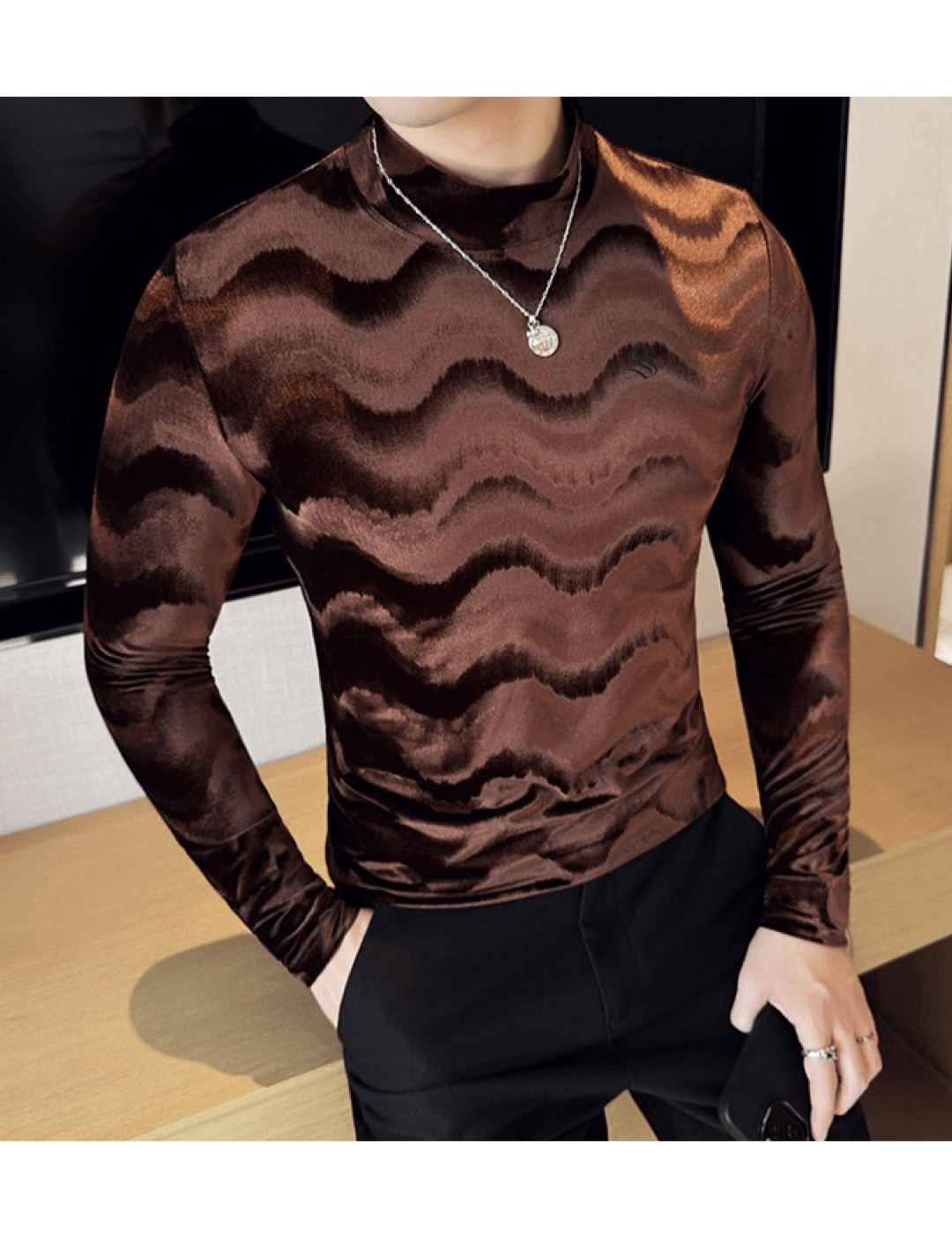 EWB 7 - High Neck Long Sleeve Shirt for Men - Sarman Fashion - Wholesale Clothing Fashion Brand for Men from Canada