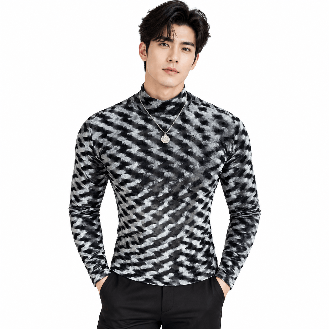EWB 8 - High Neck Long Sleeve Shirt for Men - Sarman Fashion - Wholesale Clothing Fashion Brand for Men from Canada