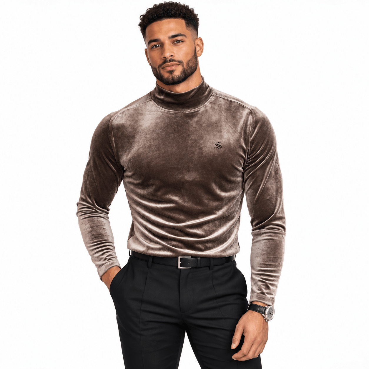 EWB 8 - High Neck Long Sleeve Shirt for Men - Sarman Fashion - Wholesale Clothing Fashion Brand for Men from Canada