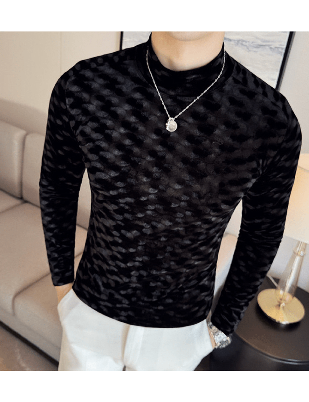 EWB 8 - High Neck Long Sleeve Shirt for Men - Sarman Fashion - Wholesale Clothing Fashion Brand for Men from Canada