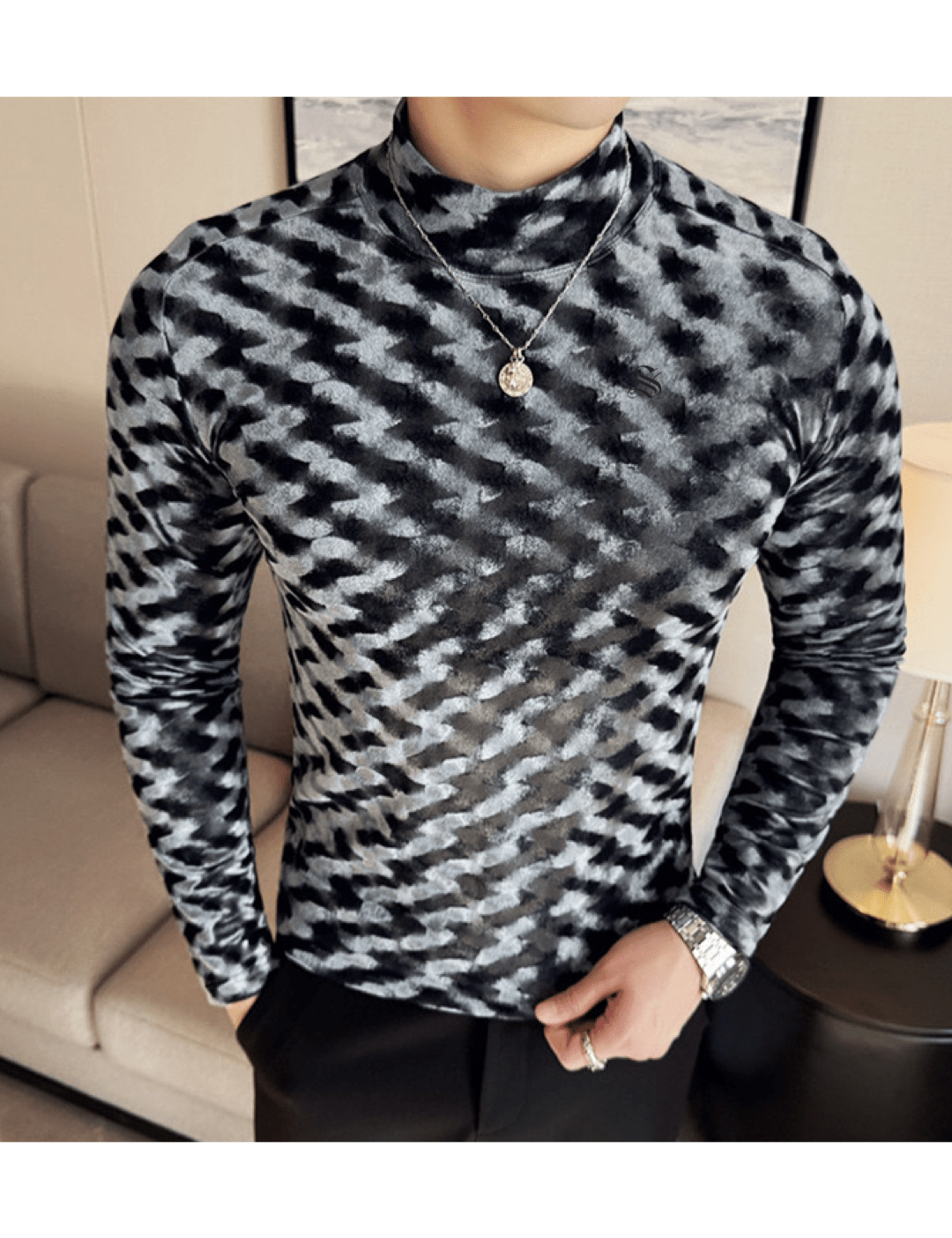 EWB 8 - High Neck Long Sleeve Shirt for Men - Sarman Fashion - Wholesale Clothing Fashion Brand for Men from Canada