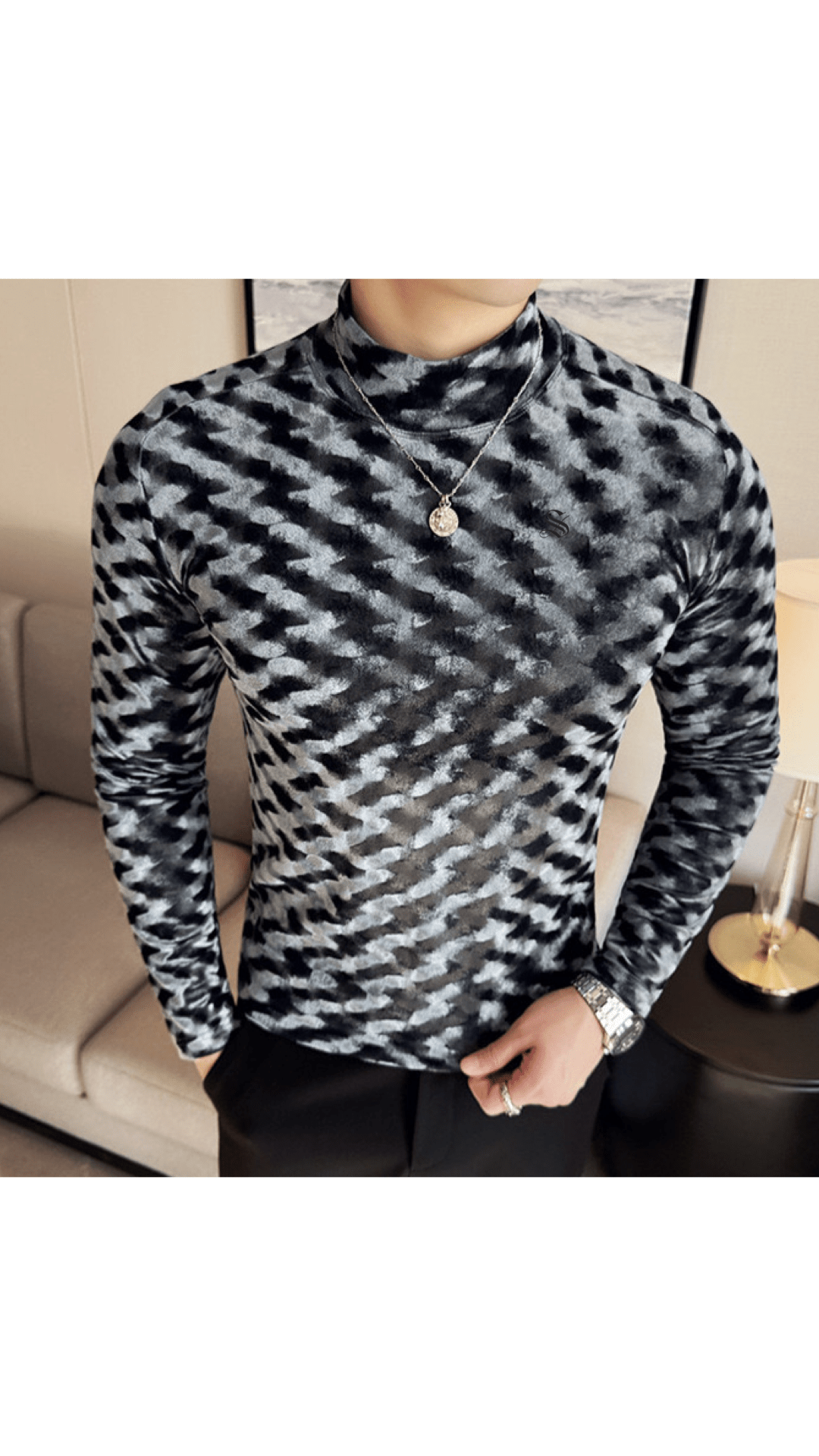 EWB 8 - High Neck Long Sleeve Shirt for Men - Sarman Fashion - Wholesale Clothing Fashion Brand for Men from Canada