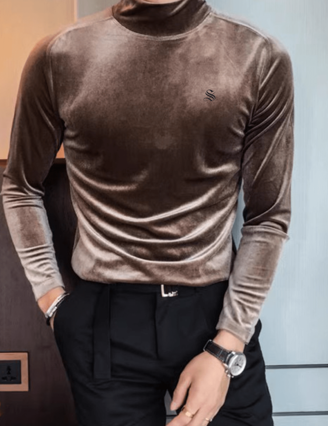 EWB 8 - High Neck Long Sleeve Shirt for Men - Sarman Fashion - Wholesale Clothing Fashion Brand for Men from Canada