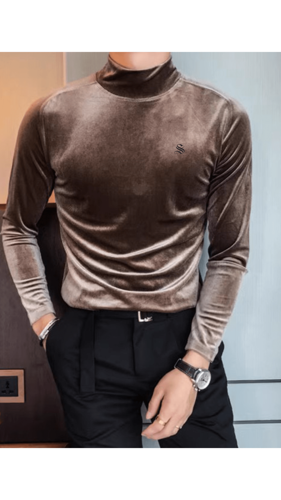 EWB 8 - High Neck Long Sleeve Shirt for Men - Sarman Fashion - Wholesale Clothing Fashion Brand for Men from Canada
