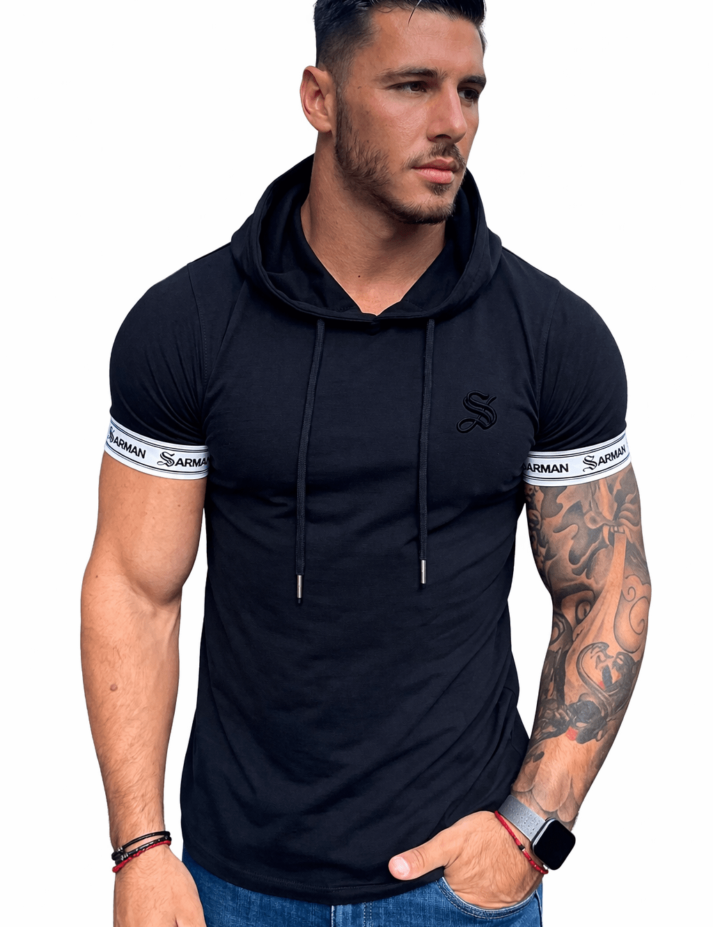 Falcon 33 - Hood T-shirt With Straps for Men - Sarman Fashion - Wholesale Clothing Fashion Brand for Men from Canada