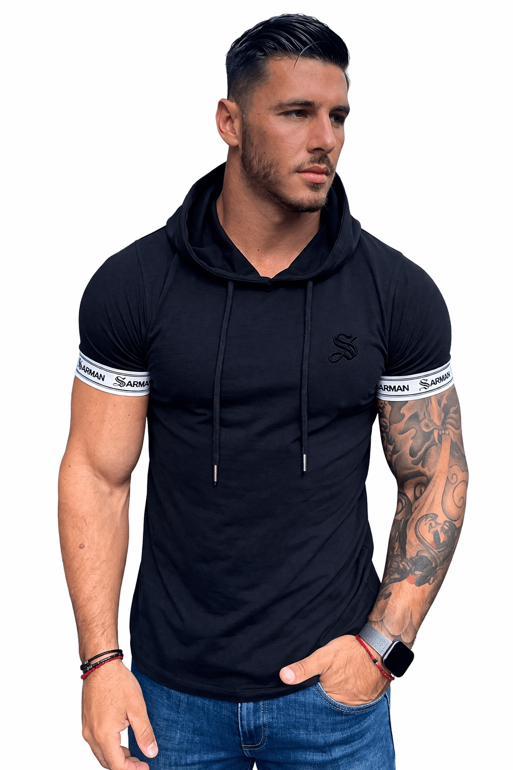 Falcon 33 - Hood T-shirt With Straps for Men - Sarman Fashion - Wholesale Clothing Fashion Brand for Men from Canada