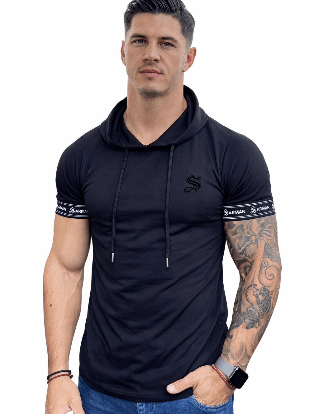 Falcon 33 - Hood T-shirt With Straps for Men - Sarman Fashion - Wholesale Clothing Fashion Brand for Men from Canada