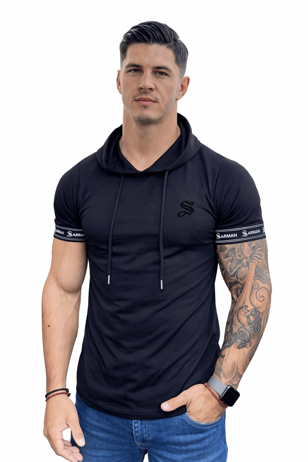 Falcon 33 - Hood T-shirt With Straps for Men - Sarman Fashion - Wholesale Clothing Fashion Brand for Men from Canada