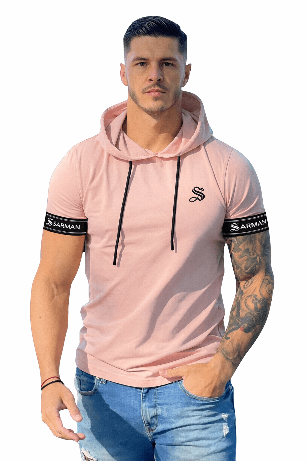 Falcon 34 - Hood T-shirt With Straps for Men - Sarman Fashion - Wholesale Clothing Fashion Brand for Men from Canada