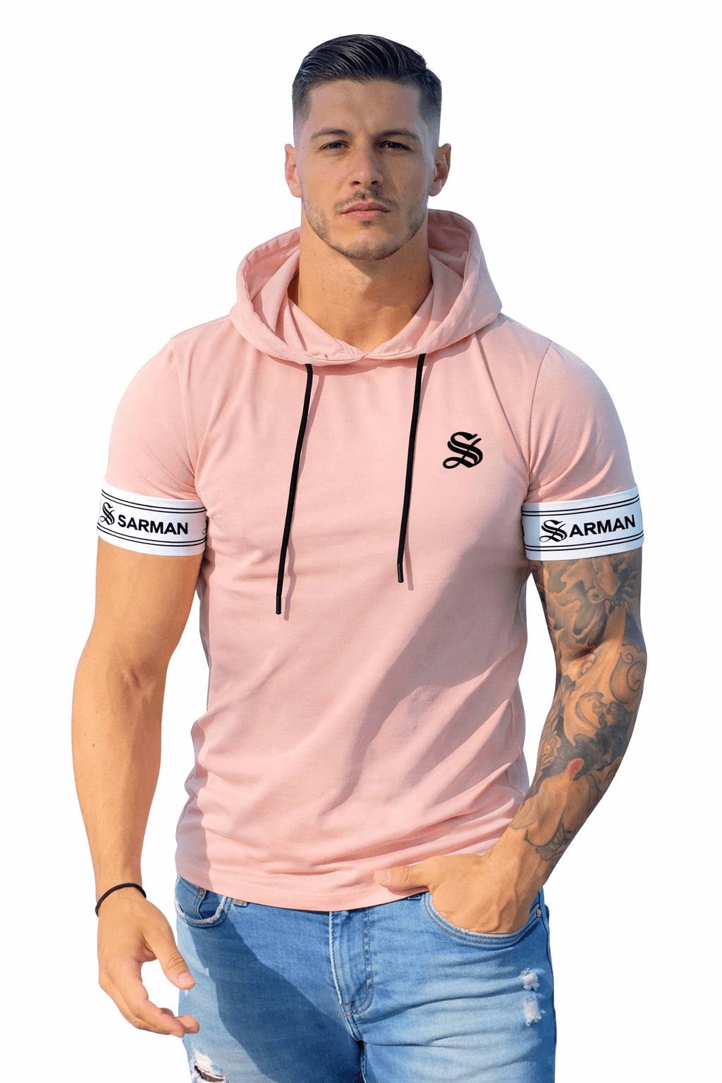 Falcon 34 - Hood T-shirt With Straps for Men - Sarman Fashion - Wholesale Clothing Fashion Brand for Men from Canada