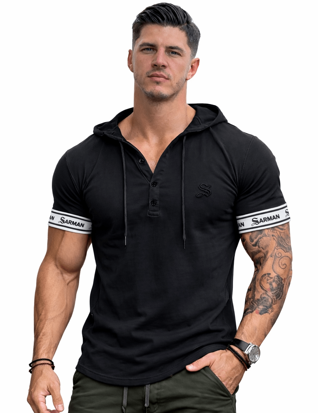 Falcon 35 - Hood T-shirt With Straps for Men - Sarman Fashion - Wholesale Clothing Fashion Brand for Men from Canada
