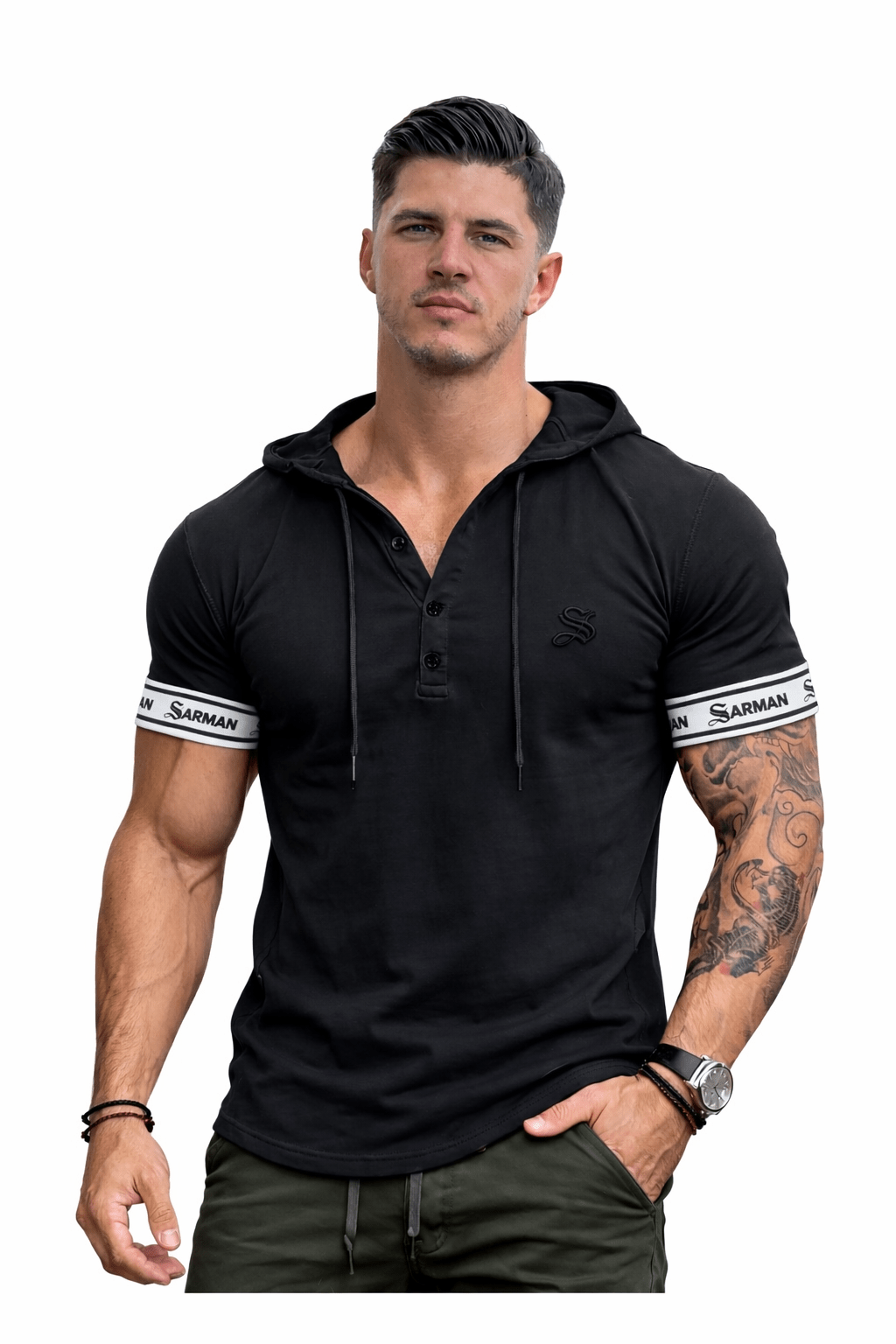 Falcon 35 - Hood T-shirt With Straps for Men - Sarman Fashion - Wholesale Clothing Fashion Brand for Men from Canada