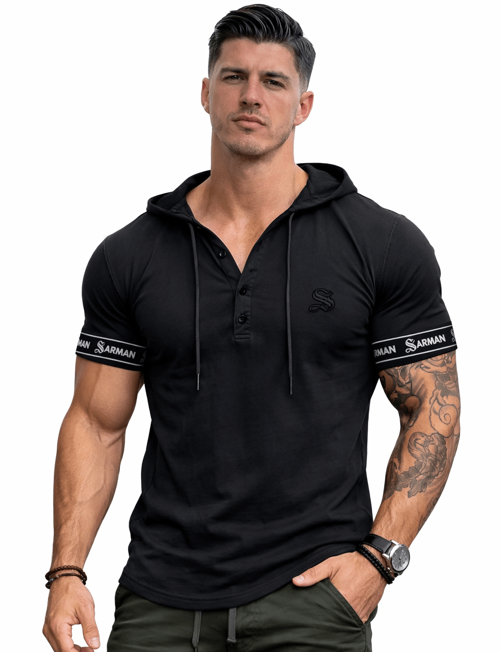 Falcon 35 - Hood T-shirt With Straps for Men - Sarman Fashion - Wholesale Clothing Fashion Brand for Men from Canada