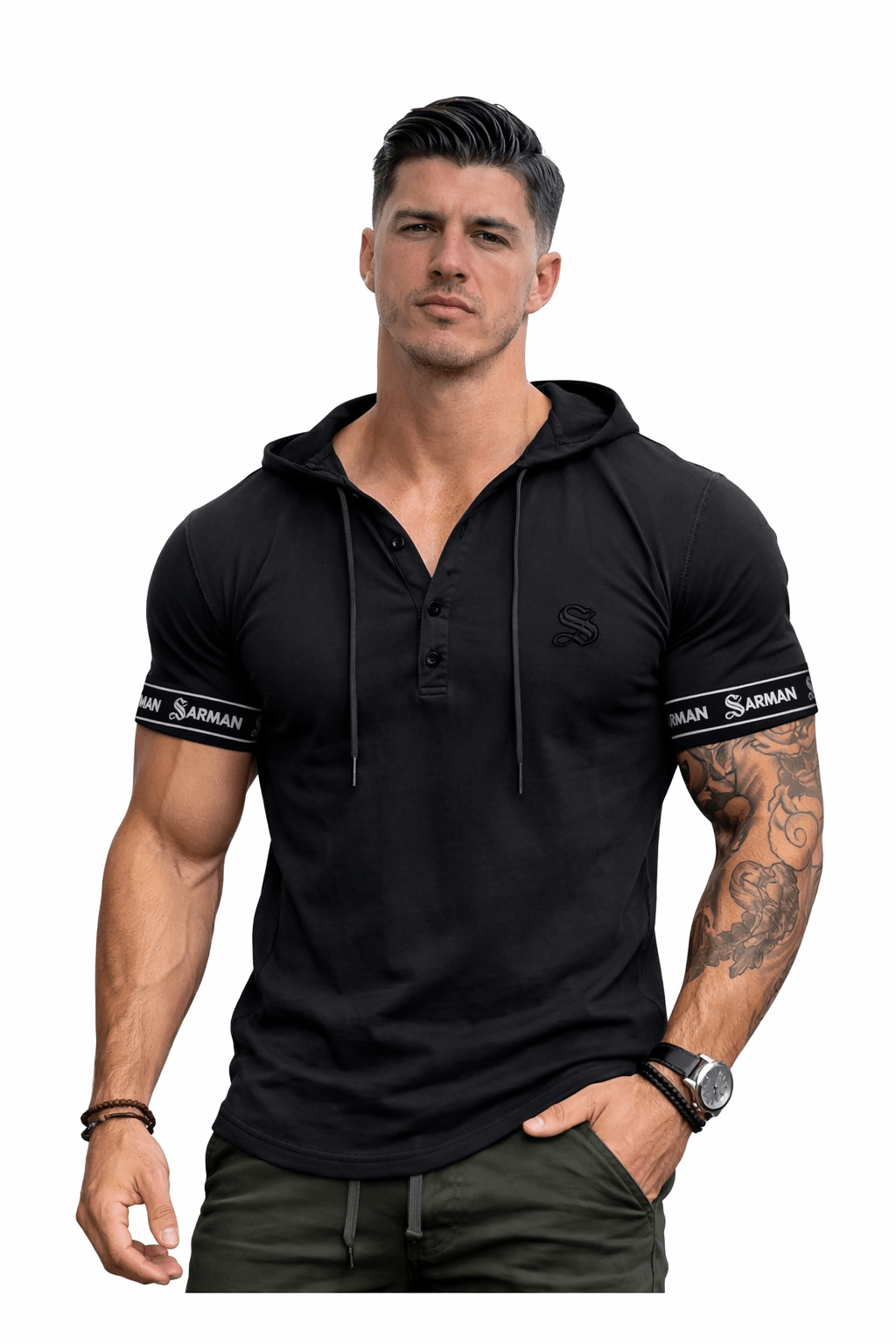 Falcon 35 - Hood T-shirt With Straps for Men - Sarman Fashion - Wholesale Clothing Fashion Brand for Men from Canada