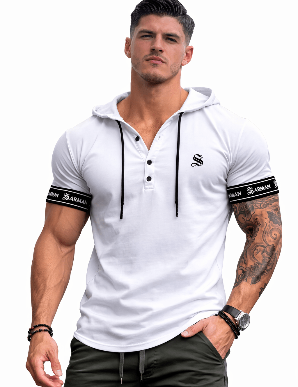 Falcon 36 - Hood T-shirt With Straps for Men - Sarman Fashion - Wholesale Clothing Fashion Brand for Men from Canada