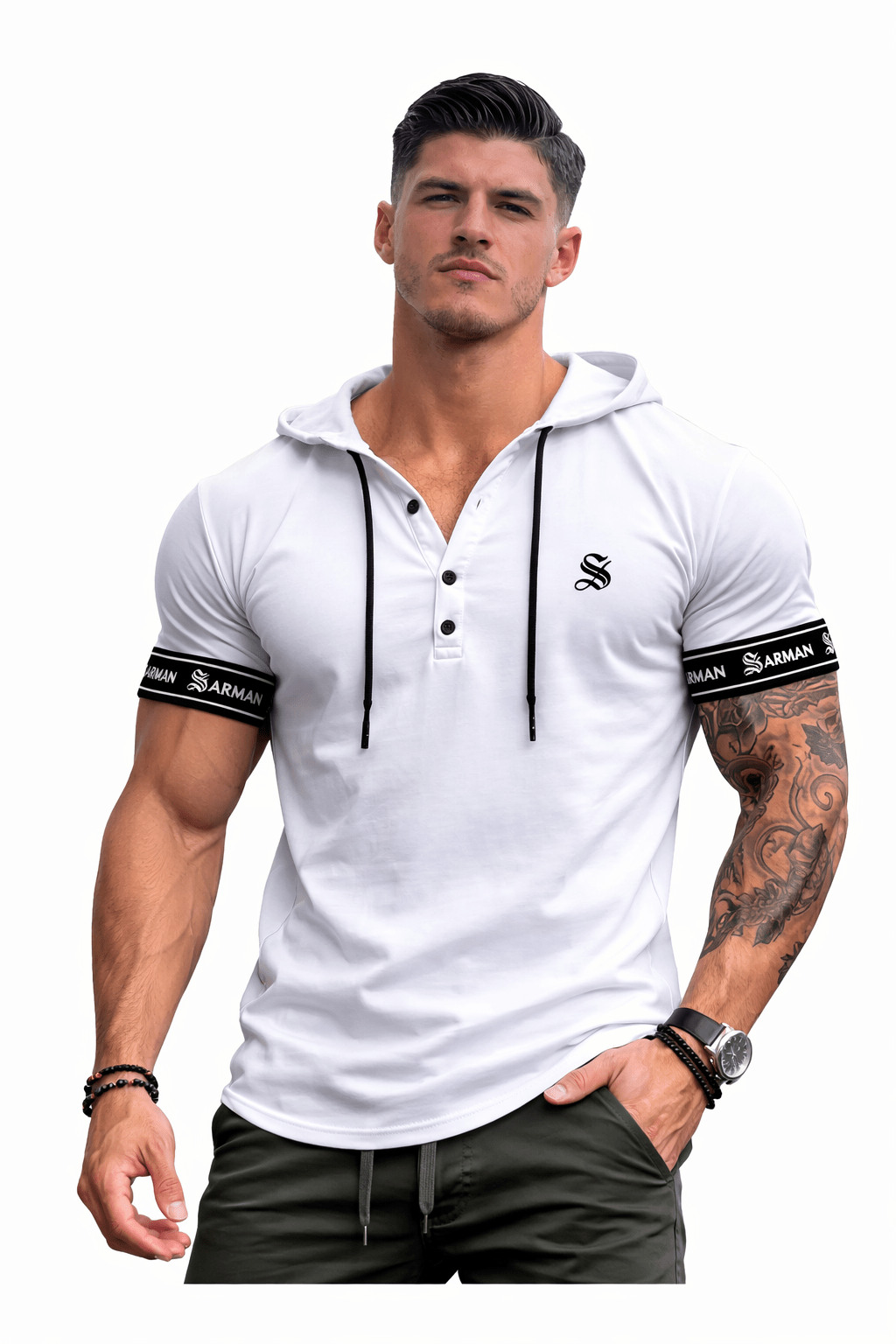 Falcon 36 - Hood T-shirt With Straps for Men - Sarman Fashion - Wholesale Clothing Fashion Brand for Men from Canada