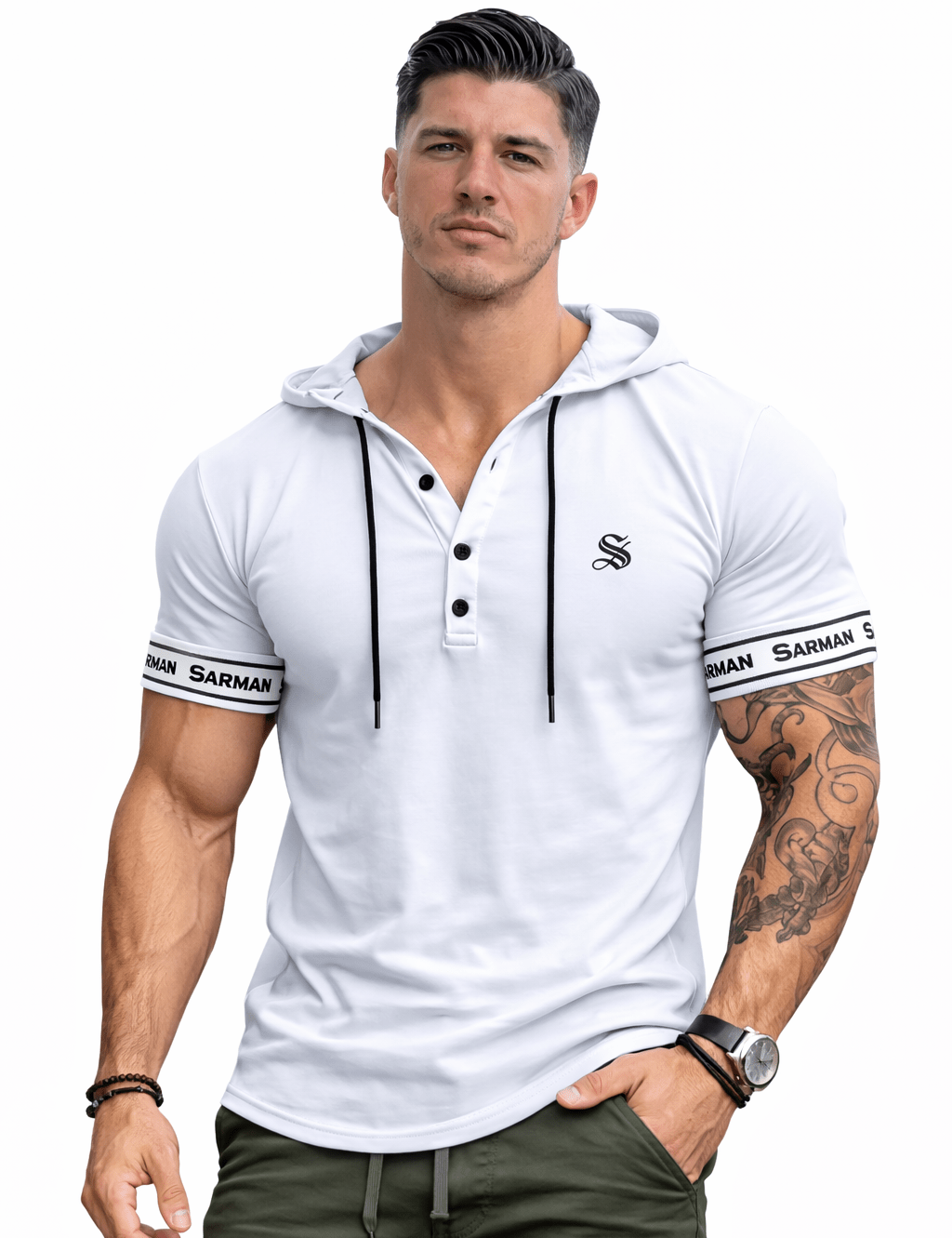 Falcon 36 - Hood T-shirt With Straps for Men - Sarman Fashion - Wholesale Clothing Fashion Brand for Men from Canada