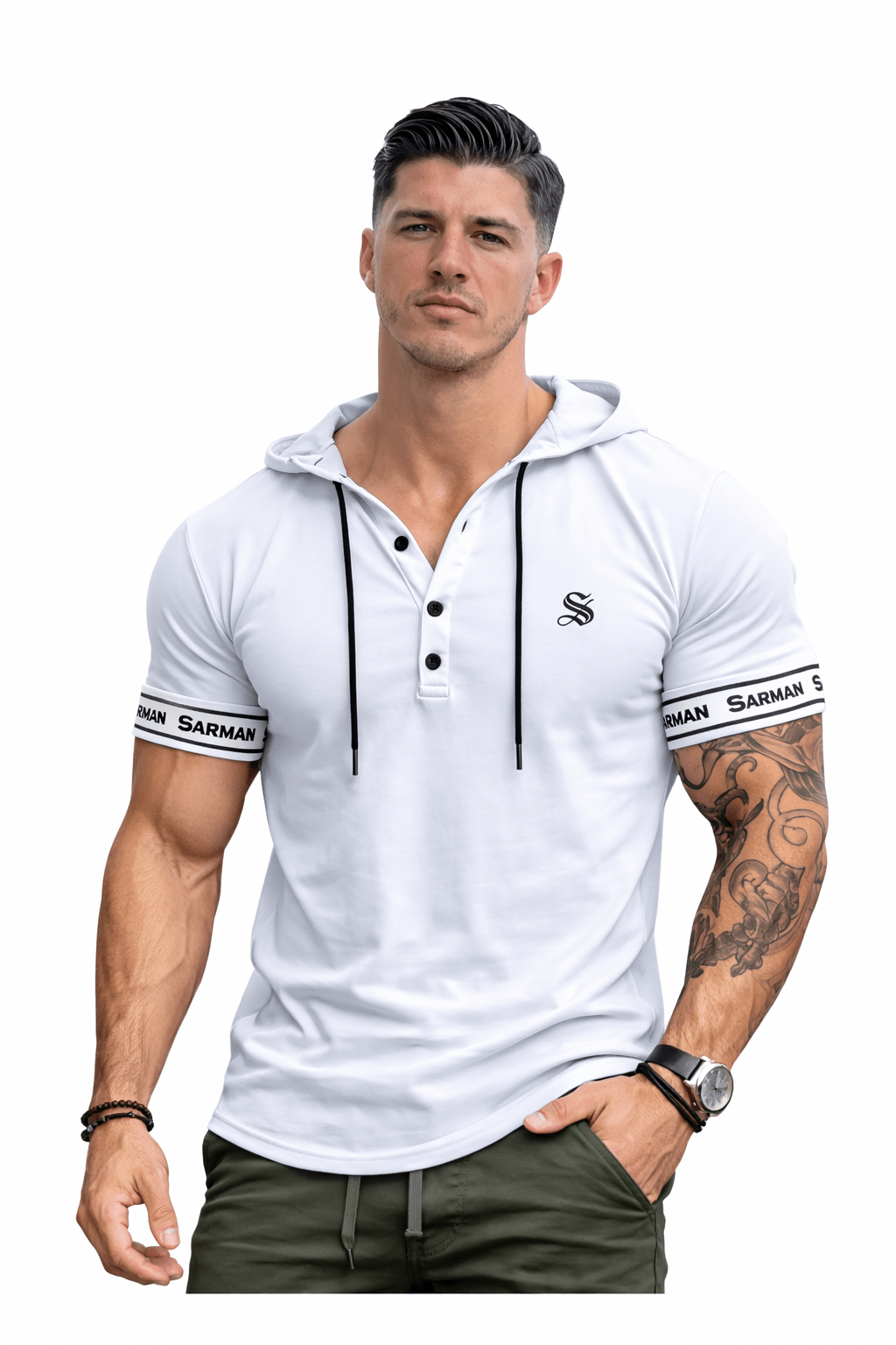 Falcon 36 - Hood T-shirt With Straps for Men - Sarman Fashion - Wholesale Clothing Fashion Brand for Men from Canada