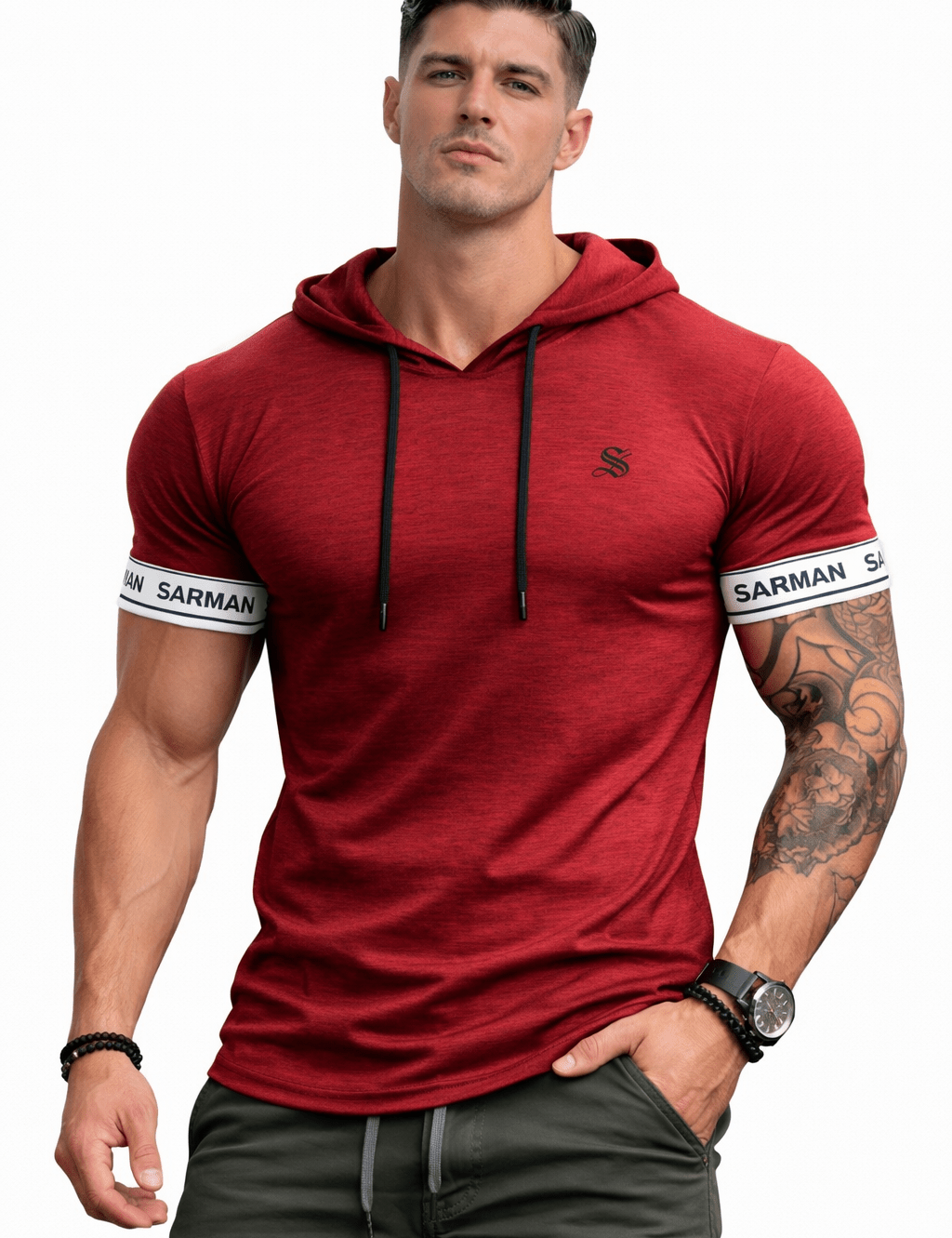 Falcon 37 - Hood T-shirt With Straps for Men - Sarman Fashion - Wholesale Clothing Fashion Brand for Men from Canada