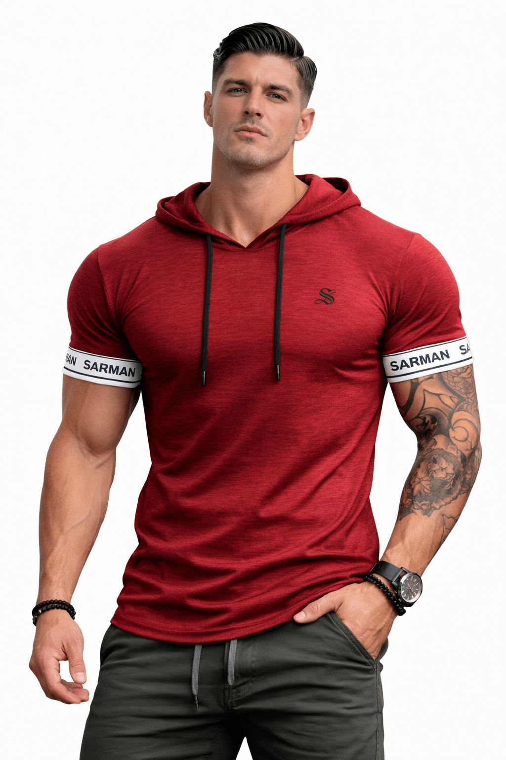 Falcon 37 - Hood T-shirt With Straps for Men - Sarman Fashion - Wholesale Clothing Fashion Brand for Men from Canada