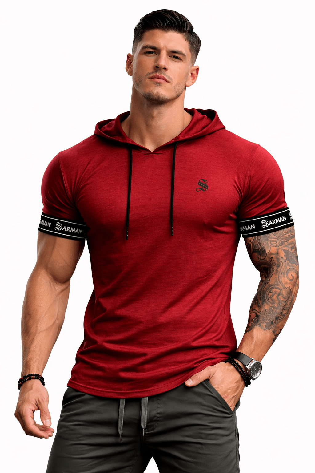 Falcon 37 - Hood T-shirt With Straps for Men - Sarman Fashion - Wholesale Clothing Fashion Brand for Men from Canada