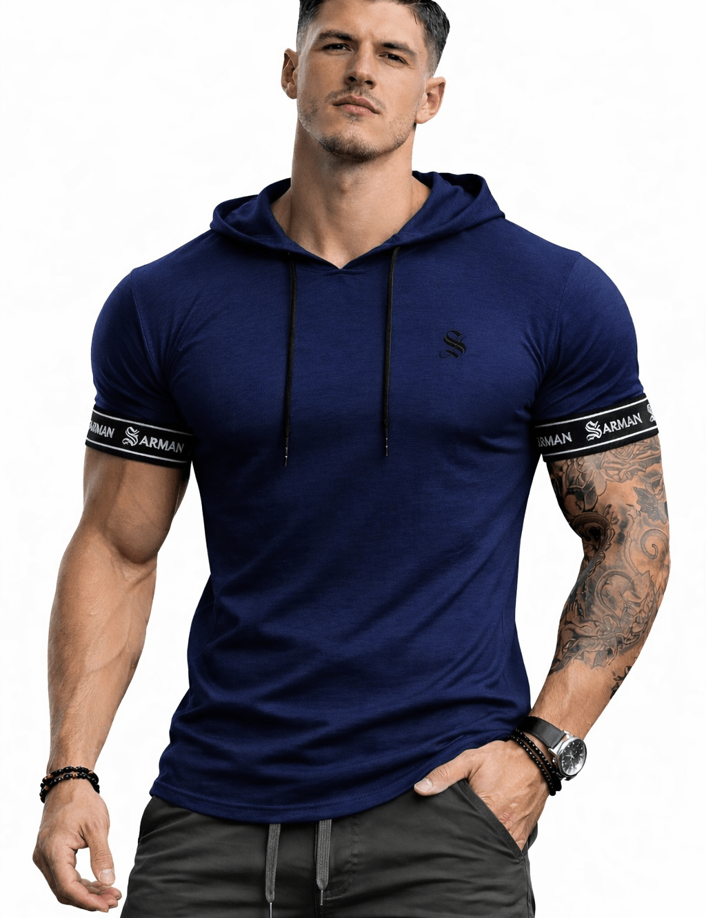 Falcon 38 - Hood T-shirt With Straps for Men - Sarman Fashion - Wholesale Clothing Fashion Brand for Men from Canada