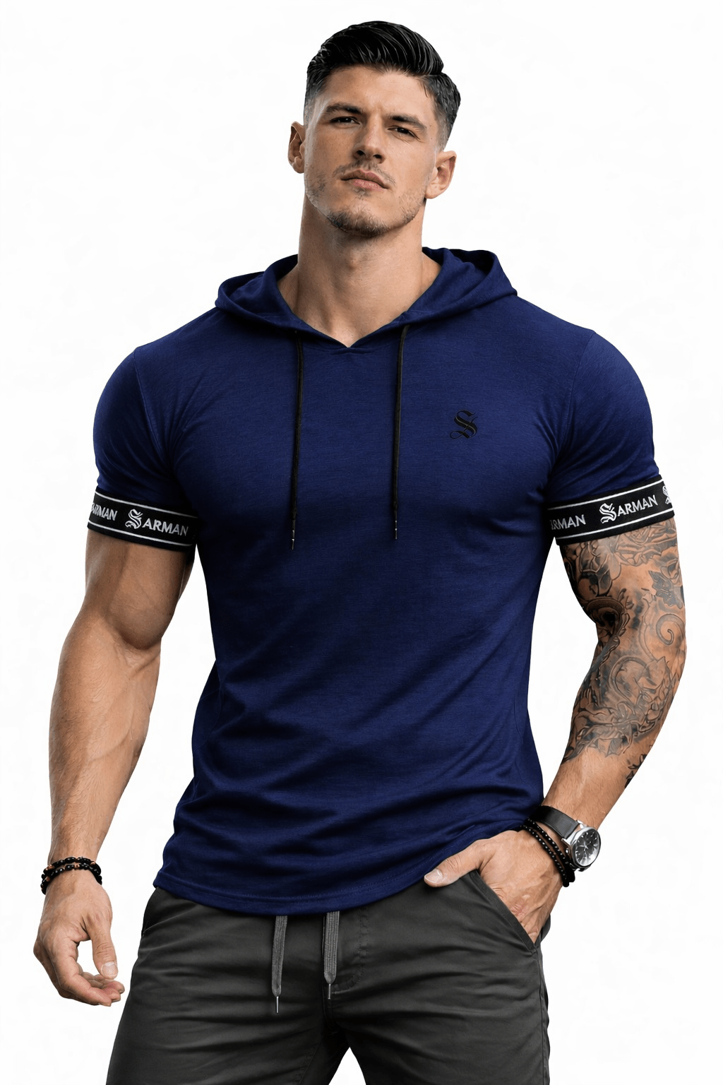 Falcon 38 - Hood T-shirt With Straps for Men - Sarman Fashion - Wholesale Clothing Fashion Brand for Men from Canada