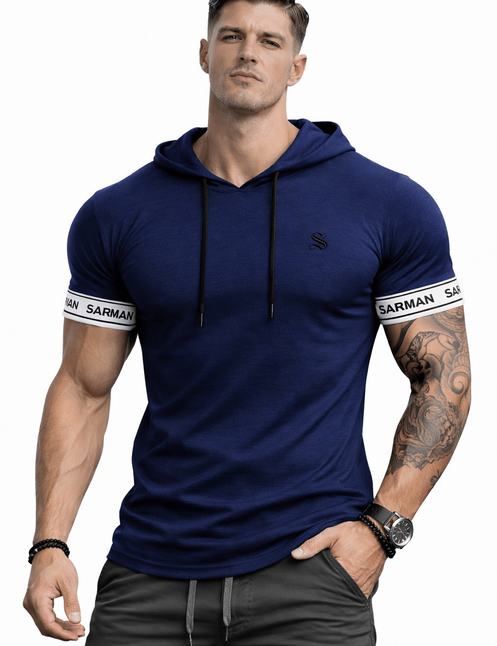 Falcon 38 - Hood T-shirt With Straps for Men - Sarman Fashion - Wholesale Clothing Fashion Brand for Men from Canada