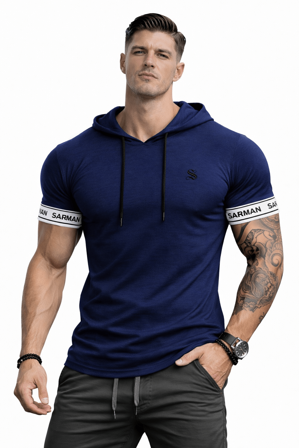 Falcon 38 - Hood T-shirt With Straps for Men - Sarman Fashion - Wholesale Clothing Fashion Brand for Men from Canada