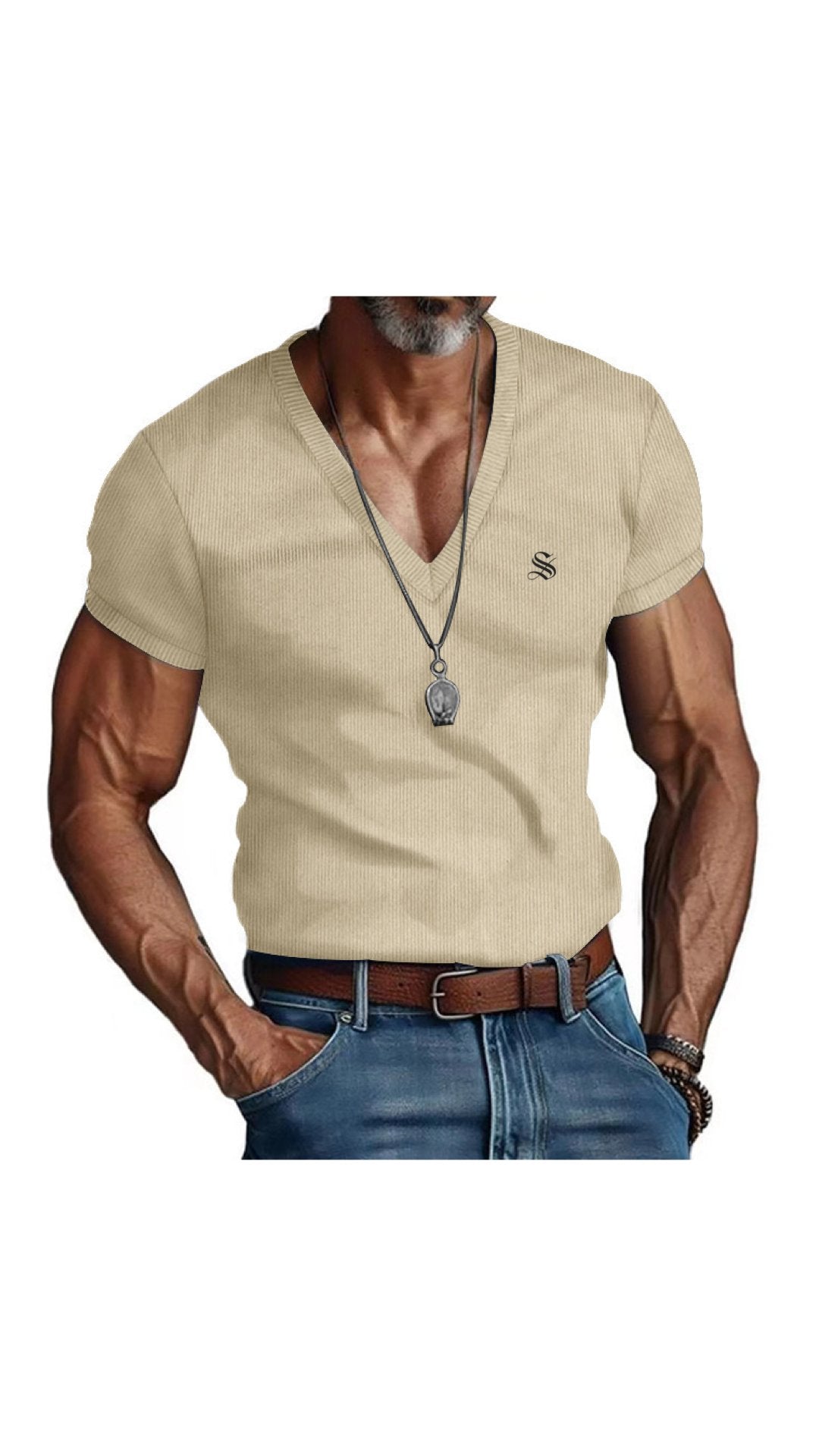 Fikimo - V-Neck T-Shirt for Men - Sarman Fashion - Wholesale Clothing Fashion Brand for Men from Canada