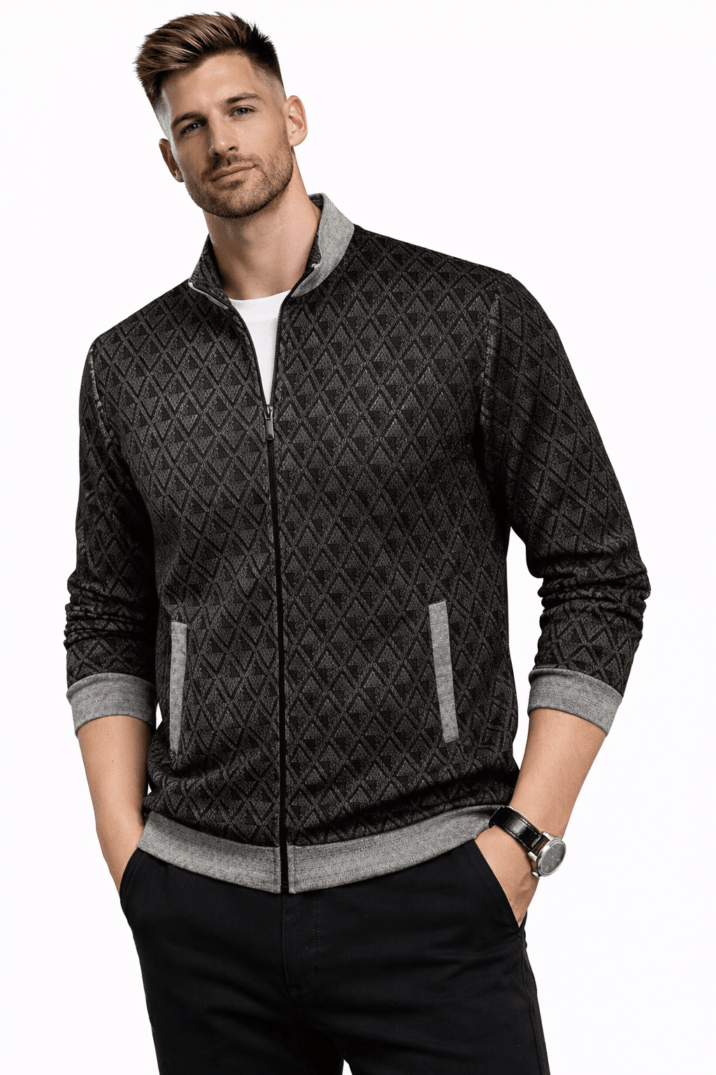 Fujaza - Long Sleeves Track Top for Men - Sarman Fashion - Wholesale Clothing Fashion Brand for Men from Canada