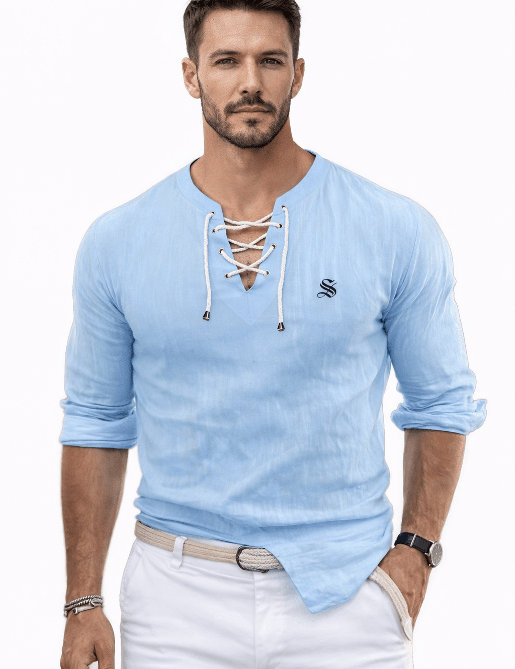 Gak - Long V - Neck Shirt for Men - Sarman Fashion - Wholesale Clothing Fashion Brand for Men from Canada