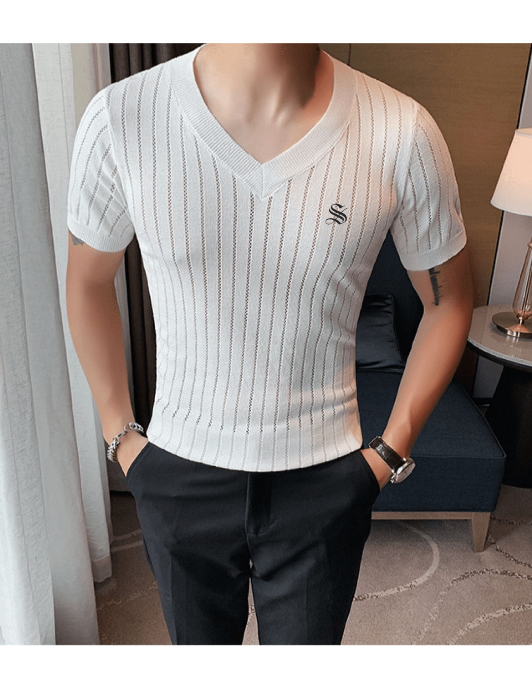 HV 2 - V - Neck T-Shirt for Men - Sarman Fashion - Wholesale Clothing Fashion Brand for Men from Canada
