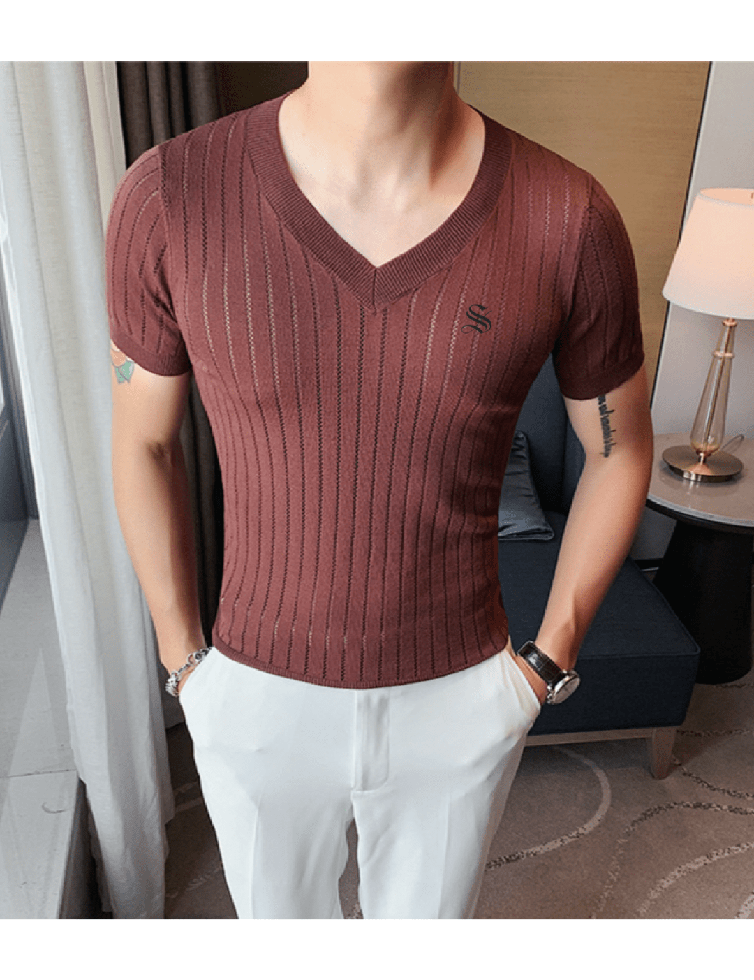 HV 2 - V - Neck T-Shirt for Men - Sarman Fashion - Wholesale Clothing Fashion Brand for Men from Canada