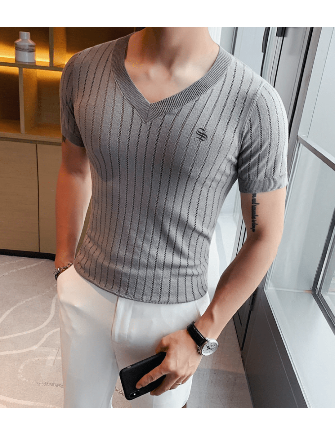 HV 2 - V - Neck T-Shirt for Men - Sarman Fashion - Wholesale Clothing Fashion Brand for Men from Canada