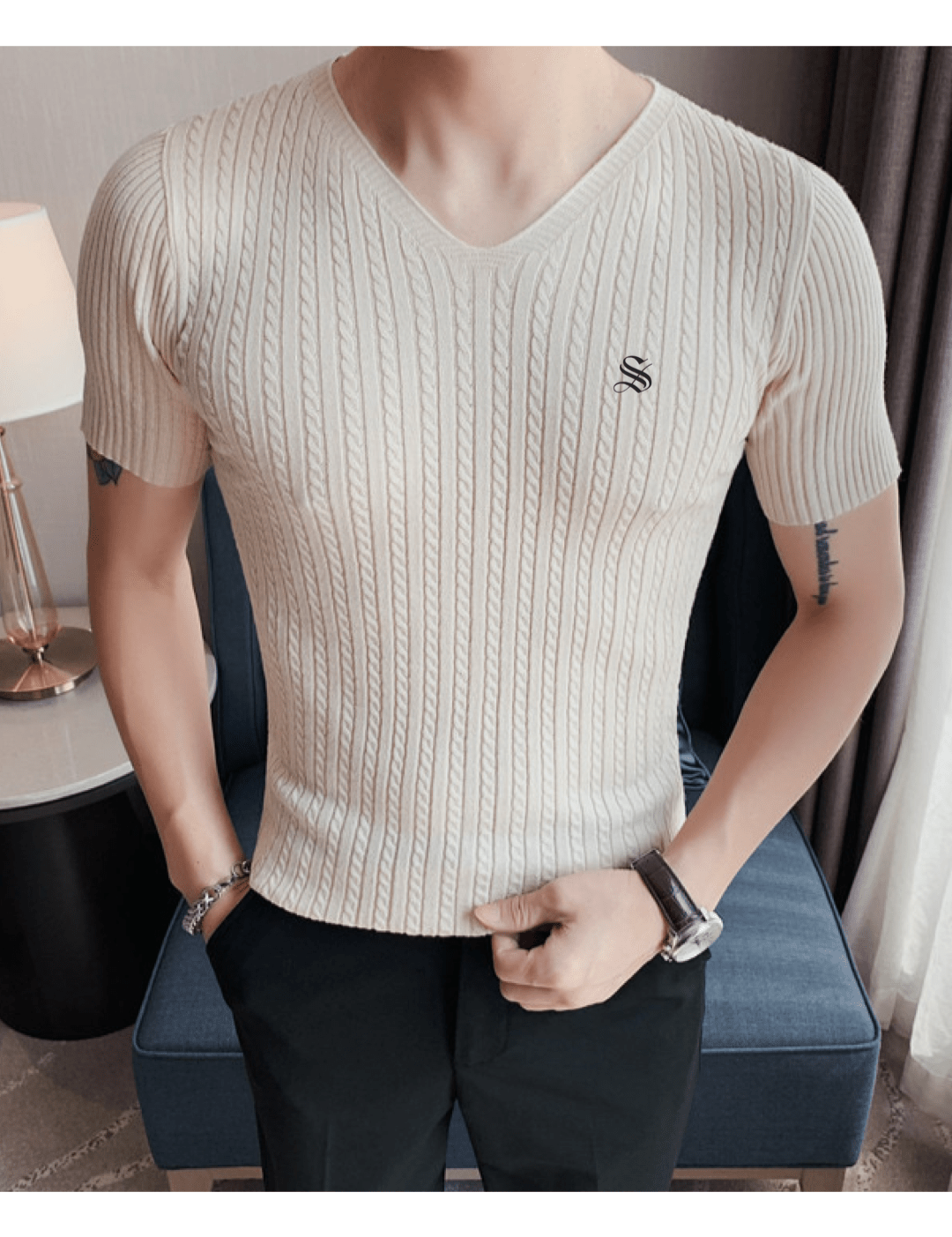 HV 3 - V - Neck T-Shirt for Men - Sarman Fashion - Wholesale Clothing Fashion Brand for Men from Canada