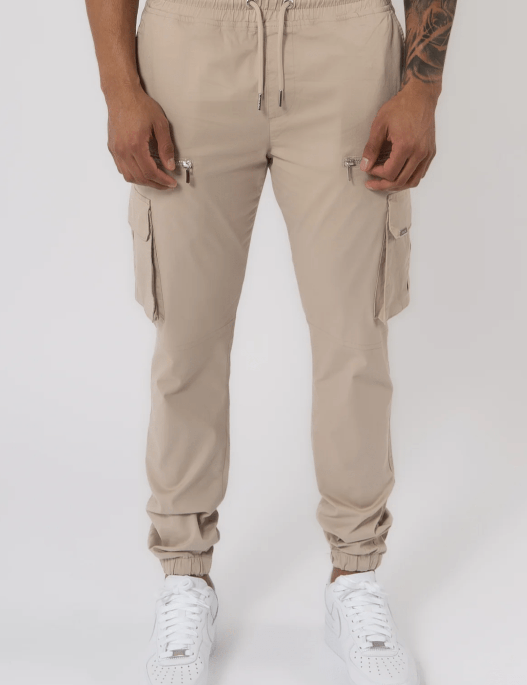 K19 - V2 ZIP DETAILS CARGO PANTS - BEIGE - Sarman Fashion - Wholesale Clothing Fashion Brand for Men from Canada