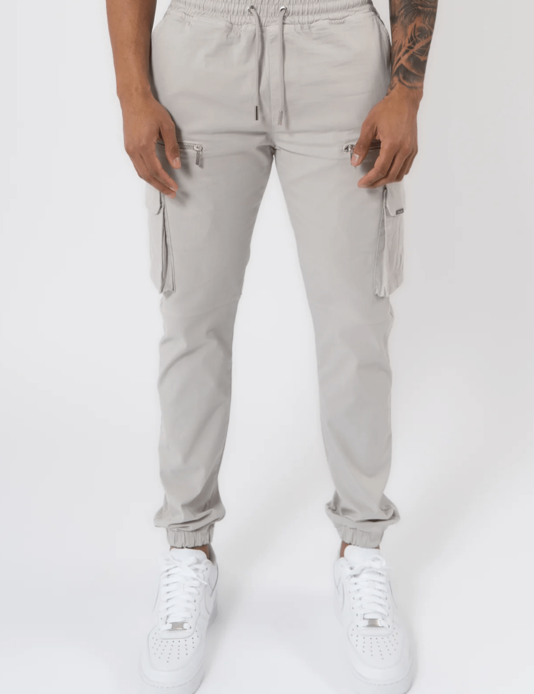 K22 - V2 ZIP DETAILS CARGO PANTS - LIGHT GREY - Sarman Fashion - Wholesale Clothing Fashion Brand for Men from Canada