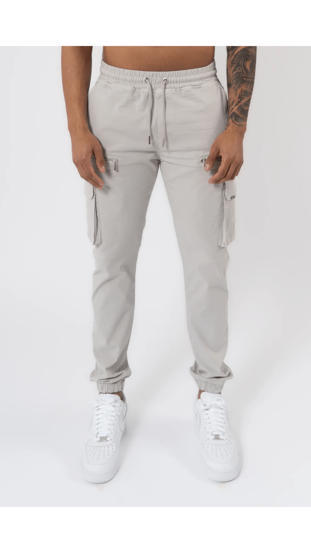 K22 - V2 ZIP DETAILS CARGO PANTS - LIGHT GREY - Sarman Fashion - Wholesale Clothing Fashion Brand for Men from Canada