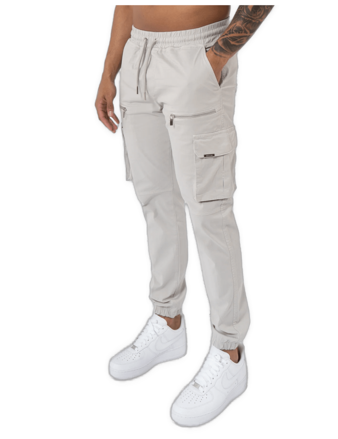 K22 - V2 ZIP DETAILS CARGO PANTS - LIGHT GREY - Sarman Fashion - Wholesale Clothing Fashion Brand for Men from Canada