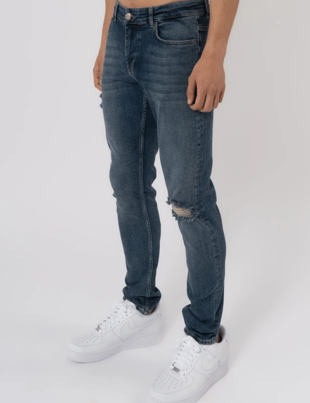 K23 - SLIM FIT JEANS WASHED RIPPED MID BLUE - Sarman Fashion - Wholesale Clothing Fashion Brand for Men from Canada