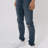 K23 - SLIM FIT JEANS WASHED RIPPED MID BLUE - Sarman Fashion - Wholesale Clothing Fashion Brand for Men from Canada