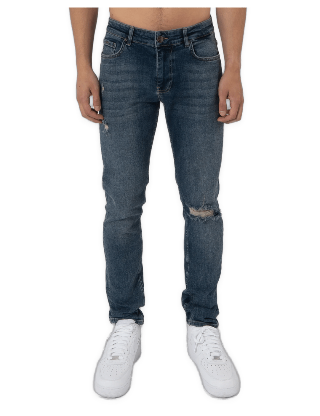 K23 - SLIM FIT JEANS WASHED RIPPED MID BLUE - Sarman Fashion - Wholesale Clothing Fashion Brand for Men from Canada