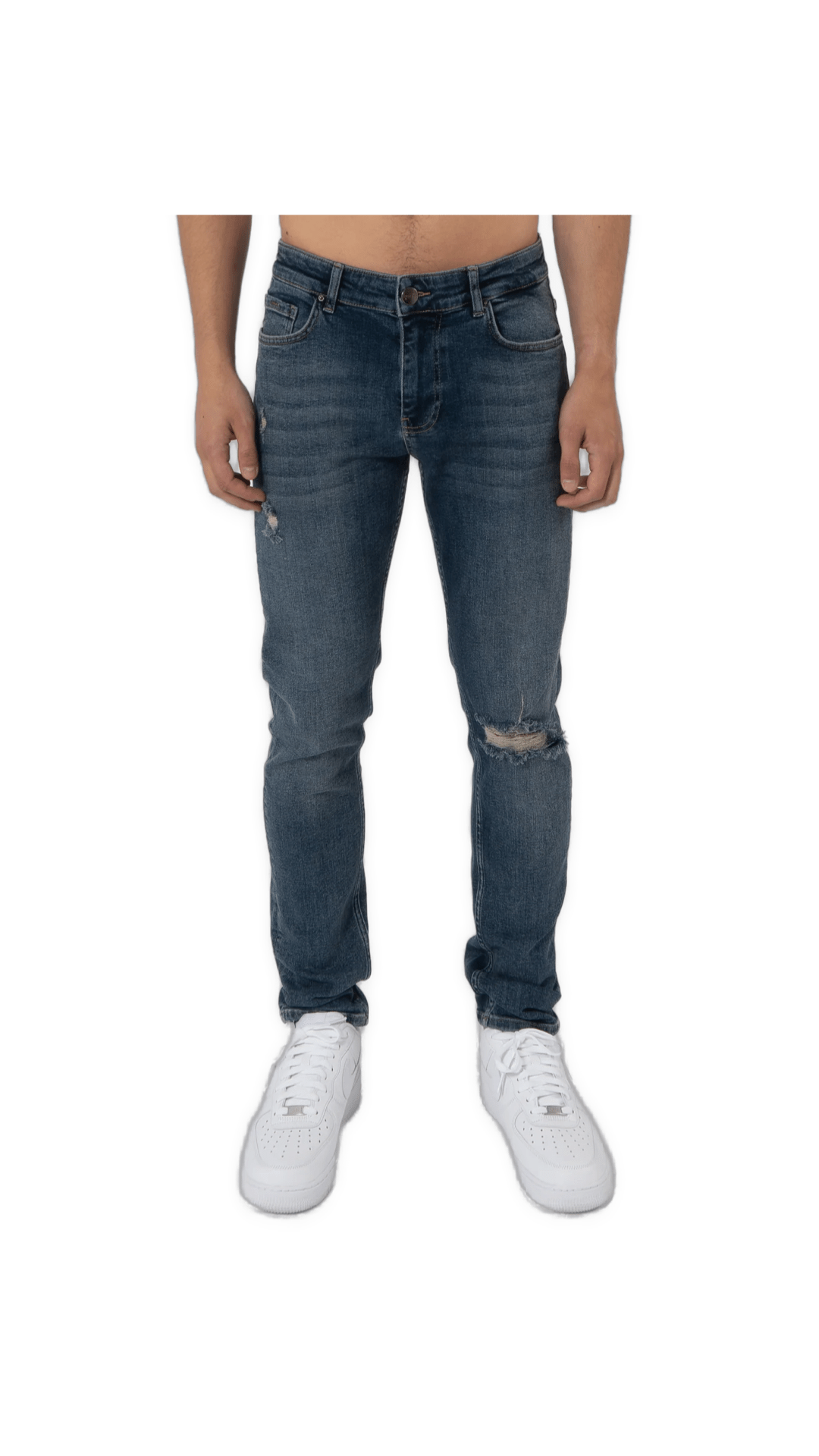 K23 - SLIM FIT JEANS WASHED RIPPED MID BLUE - Sarman Fashion - Wholesale Clothing Fashion Brand for Men from Canada