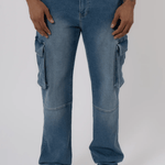 K8 - CARGO JEANS WASHED - LIGHT BLUE - Sarman Fashion - Wholesale Clothing Fashion Brand for Men from Canada